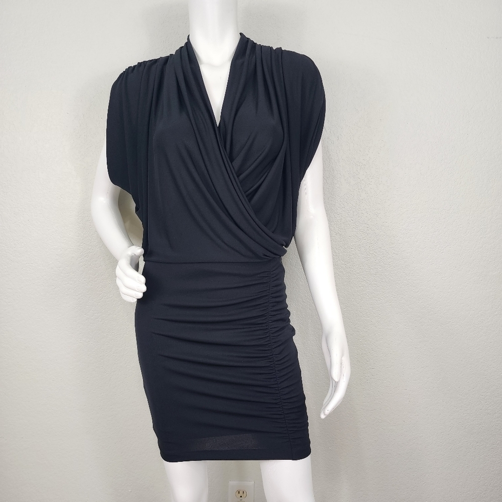 Vintage Cache Black Draped Bodice Ruched Skirt Dress Size XS